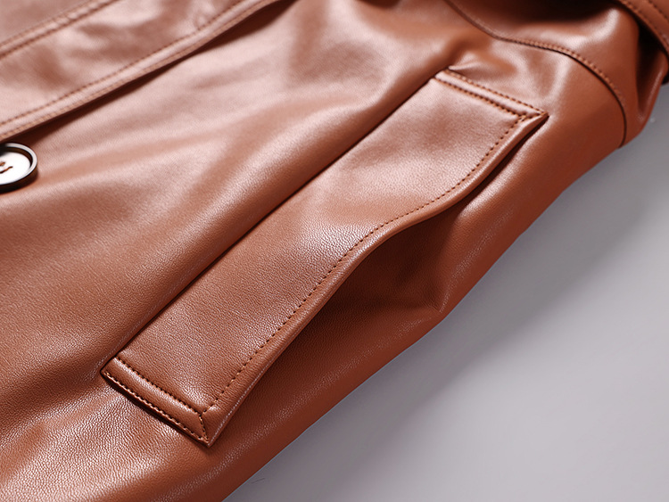 Men's Leather Jacket Over The Knee Trench Coat For Men Spring_voghion.com
