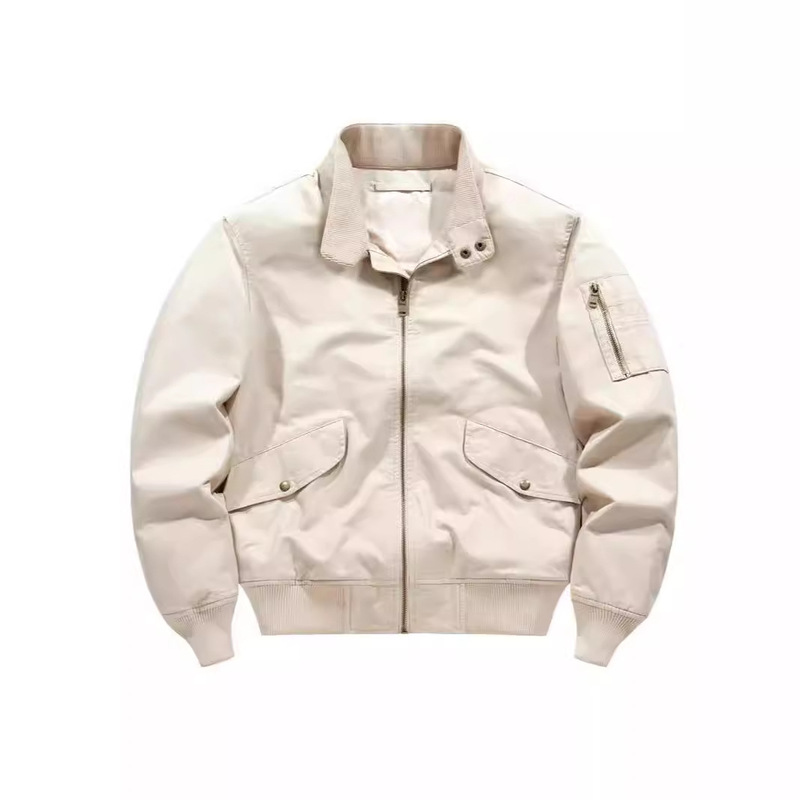 American Retro Bomber Jacket Men's Pure Cotton Washed Tooling Vertical Collar Jacket Men's Casual All-match Top