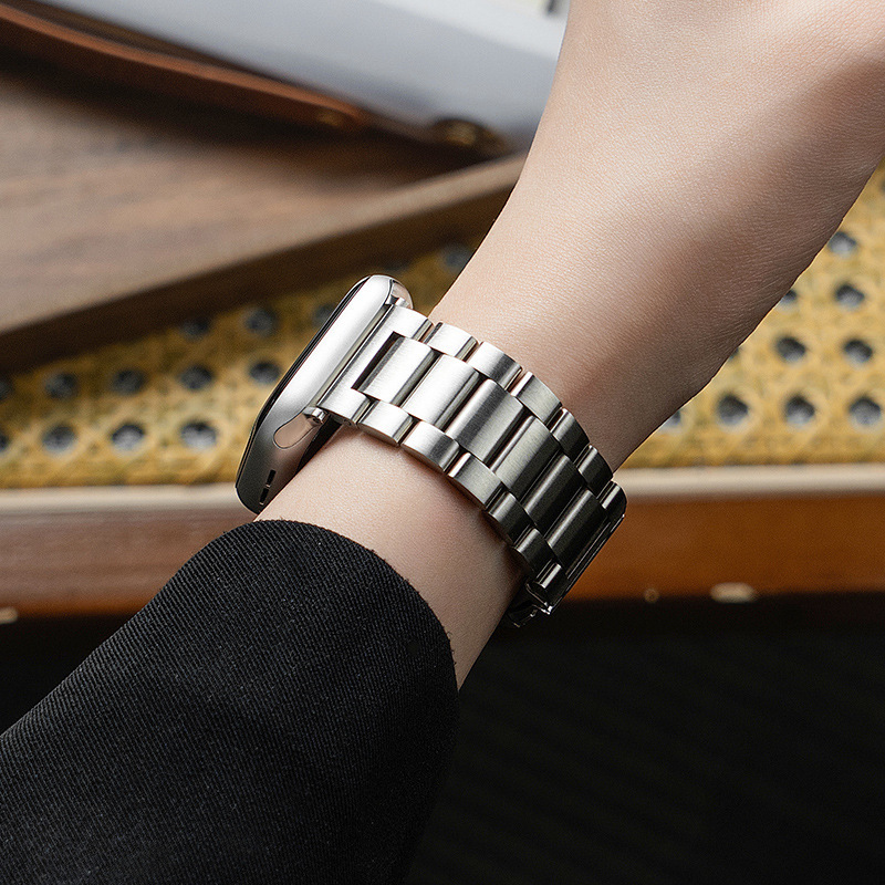 Suitable for iWatch Three-Bead Steel Stainless Steel Apple Watch New High-End Men's and Women's Metal 11 Sports S8 Summer