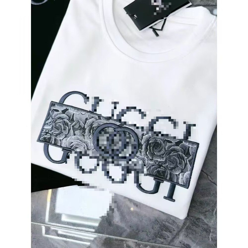 Trendy Double-Ring Lv Short-Sleeve Embroidered Luxury T-Shirt, New Casual Round-Neck Style Wholesale