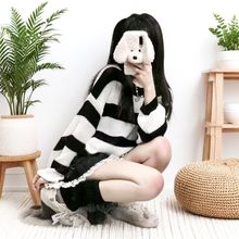 300斤加大码条纹毛衣女软妹宽松破洞慵懒风韩系少女胖mm针织衫夏