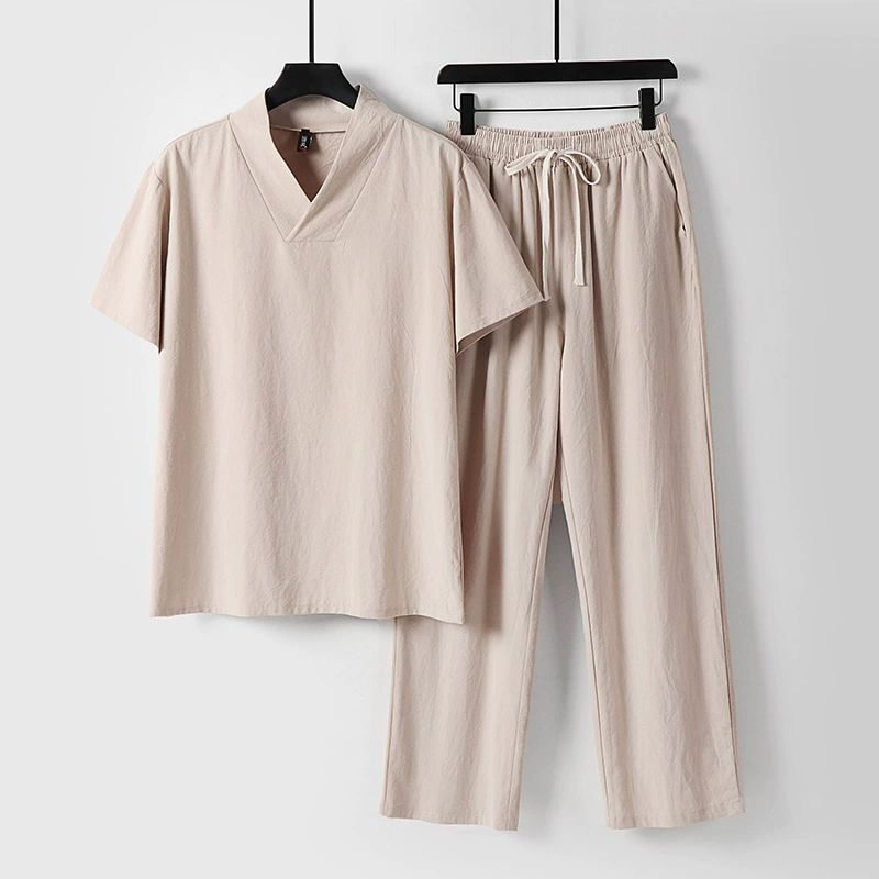Мужской костюм из двух частей в китайском стиле на весну и осень с короткими рукавами, свободный хлопок и лен, древний костюм, одежда династии Чжао, костюм дзен, костюм Тан для мужчин