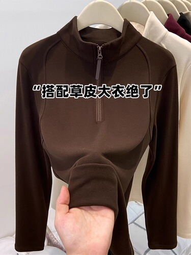 Women's Semi-Zip Turtleneck Double-Faced Fleece Long-Sleeve Sweatshirt for Autumn/Winter, Thick Base Layer Top for Layering or Wearing Alone