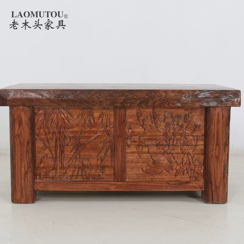 新中式方形茶桌全实木雕花茶几实木原木桌客厅小户型茶台沙发茶几