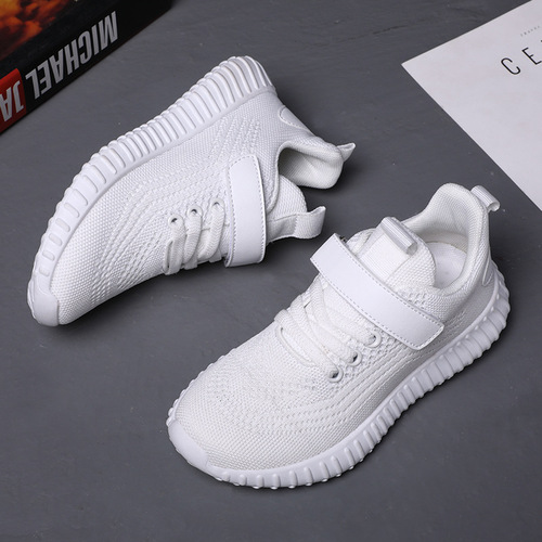 Boys' Four-Season Flyknit Breathable Double-Mesh Sports Shoes—Popular Style for Older Kids and Teens, with Soft Soles