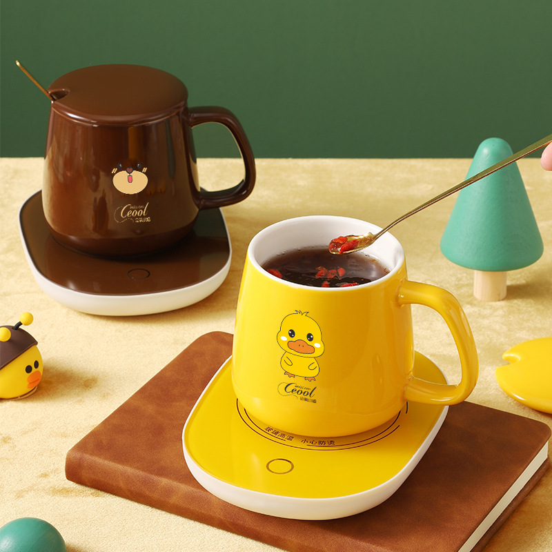 Internet celebrity warm cup cartoon cute little yellow duck 55 degree thermostatic cup automatic heating coaster office thermostatic coaster