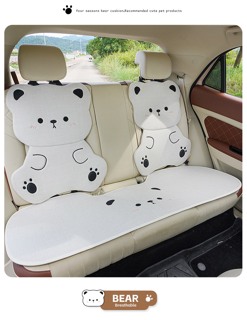 Car Seat Cushion for All Seasons, Cartoon Chunma Seat Cover, Cute Ladies Summer Breathable Rear Three-Piece Seat Cushion