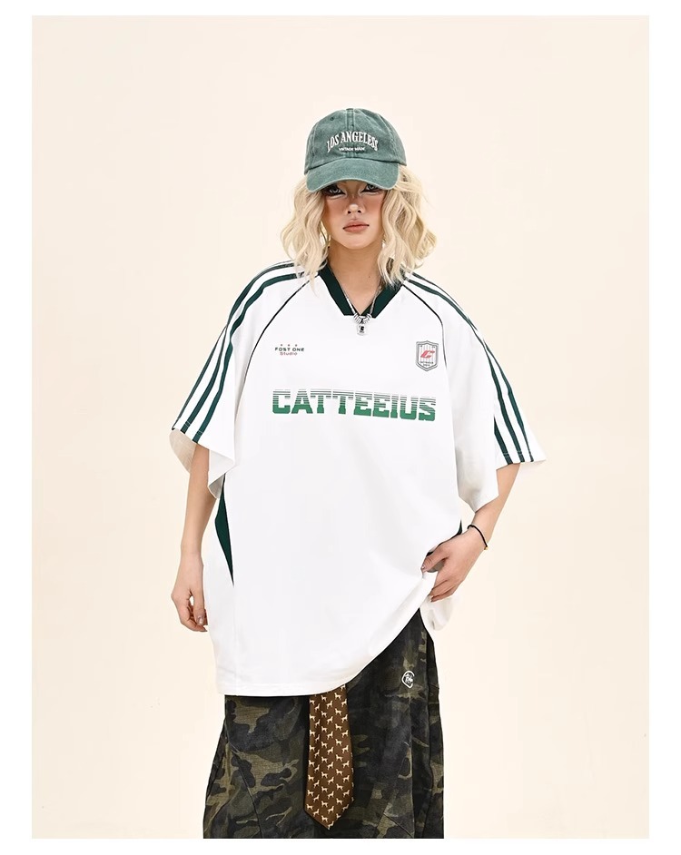 Amrican-styl Sports Short-slv T-shirt Mn And Womn, Loos Fit For Summr, Coupl's Raglan Slv V-nck_viptrois.com