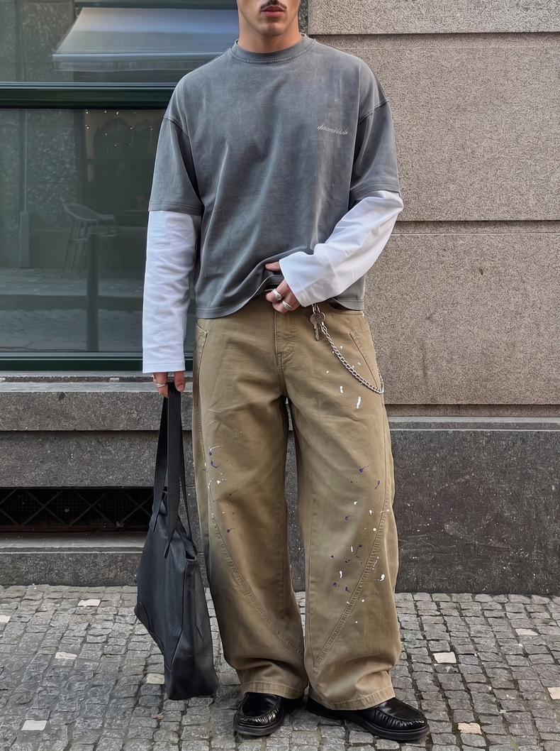 Inflation Hand-Painted Splatter Wide-Leg Cargo Pants