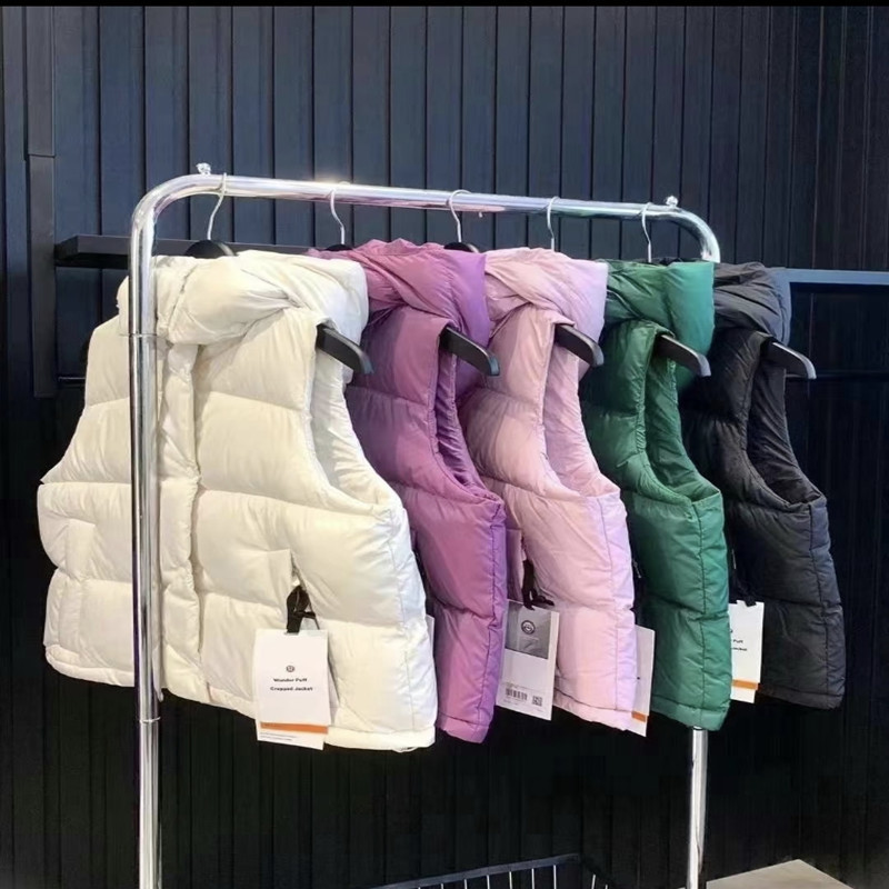 Lulu Vest down Jacket Lulu Four-Compartment White Duck down Women's Outerwear Lightweight Hooded Sleeveless Vest Winter Style