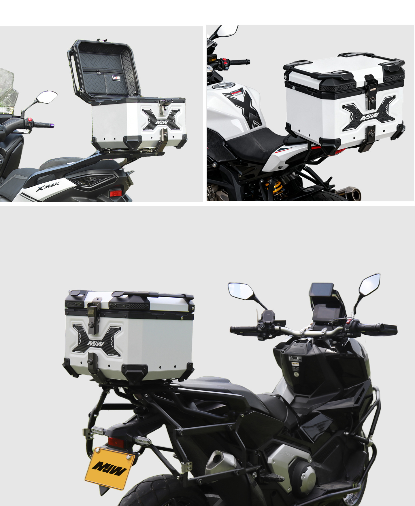 Motorcycle Mjw45L55L65L White Knight Aluminum Alloy Tail Box Quick-Release Travel Tool Box Electric Vehicle Rear Tail Box