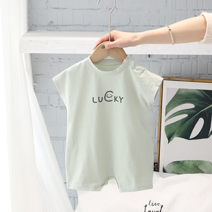 2024 summer new baby jumpsuit baby simple solid color English alphabet khayi newborn cotton short sleeve