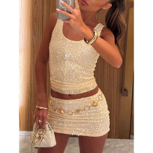 N 37792 Sequin vest skirt 2 piece set ��Ƭ���ĳ���ȹ��