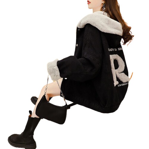 Women's Fleece Jacket Campus Style imitation Lamb Fleece Denim Jacket Small Figure Trendy Cotton Coat Outerwear Warm Cotton Padded Jacket