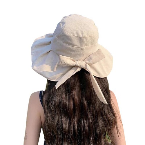 Summer Hat Children's Sun Hat Sunscreen Hat Black Rubber Fisherman Hat Bow Tie UV Protection Sun Hat Summer Korean