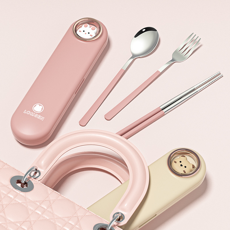 304 stainless steel chopsticks, spoons, and travel cutlery set, student fork, spoon, and chopsticks set, one-piece dropshipping travel utensils