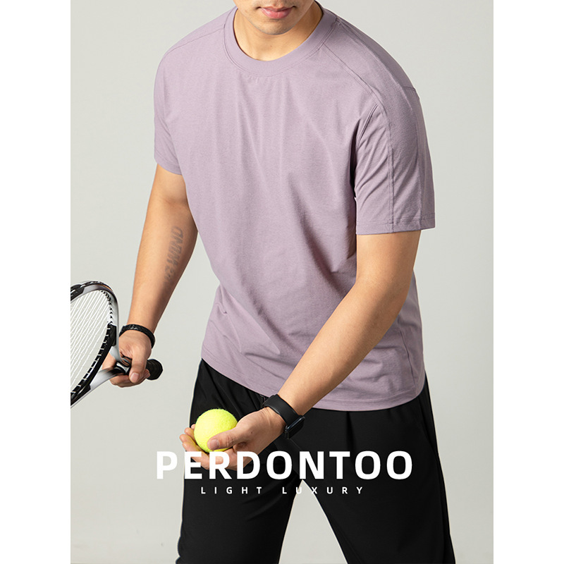 High-End 7A Antibacterial Ice Silk Quick-Drying Sunscreen Short-Sleeved T-Shirt Men's Sports Fitness Lightweight Breathable Summer Pure Color Top