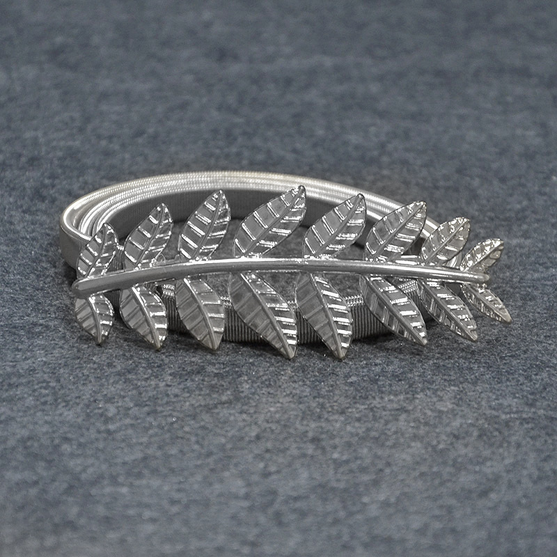 Transfronterizo de las mujeres de metal primavera cadena de la cintura de la hoja de loto decorativo hebilla de metal doble redondo cadena elástica delgada