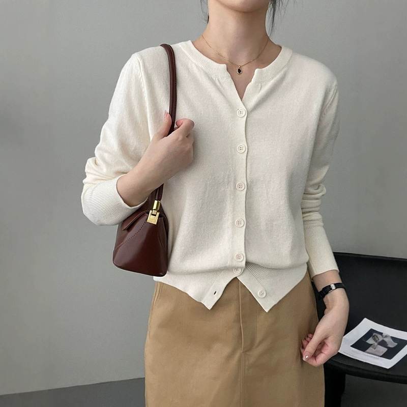 Korean style gentle pink sweater women's soft glutinous skin-friendly sweater small cardigan round neck sweater coat women