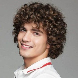 European and American men's short curly hair wig headgear African small curly short hair fluffy black brown short wig rose net