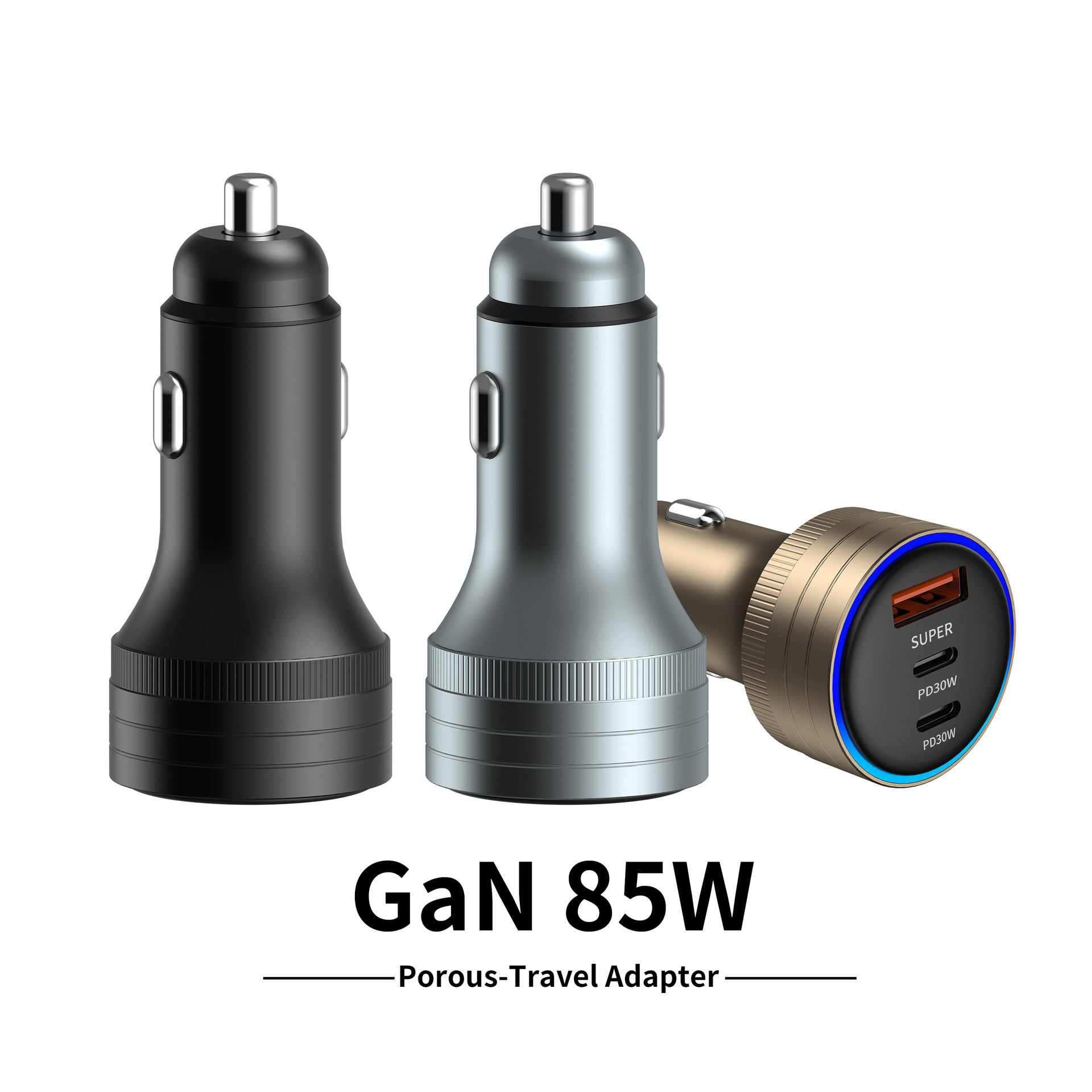 85W Aluminum Alloy USB+Dual PD Multi-Port Simultaneous Fast Charging Car Charger, Full Protocol Car Mobile Phone Charger