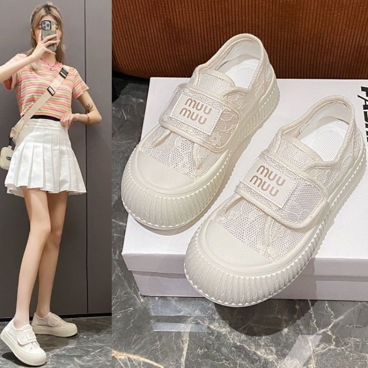 Zuo Wei 2025 Summer New Lace Trendy Versatile Casual White Shoes Thin Mesh Thick-Soled Sports Sneakers for Women