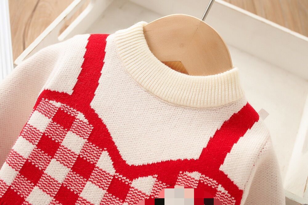 Ragazze Di Lana D 2023 Inverno Nuova Bambina Alla Moda Falso in Due Pezzi Del Fumetto Ricamato a Maniche Lunghe per Bambini_voghion.com