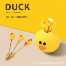 创意 410不锈钢网红卡通耐摔水果叉韩版环保硅胶长手柄水果叉套装
