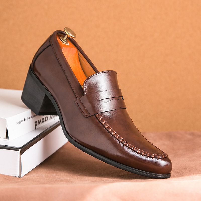 Men's High-Heeled Leather Shoes Increase Height by 6cm, Groom's Wedding Leather Shoes, Business Formal Office Men's Shoes, Three-Joint Leather Shoes