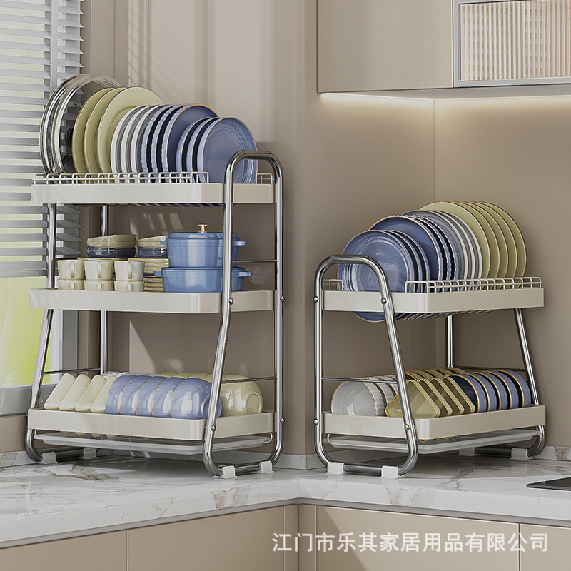 Estante de drenaje de platos de cocina Estante de almacenamiento de platos de color en contraste en capas Estante de drenaje de platos de palillos multifuncionales para el hogar Estante de drenaje de platos