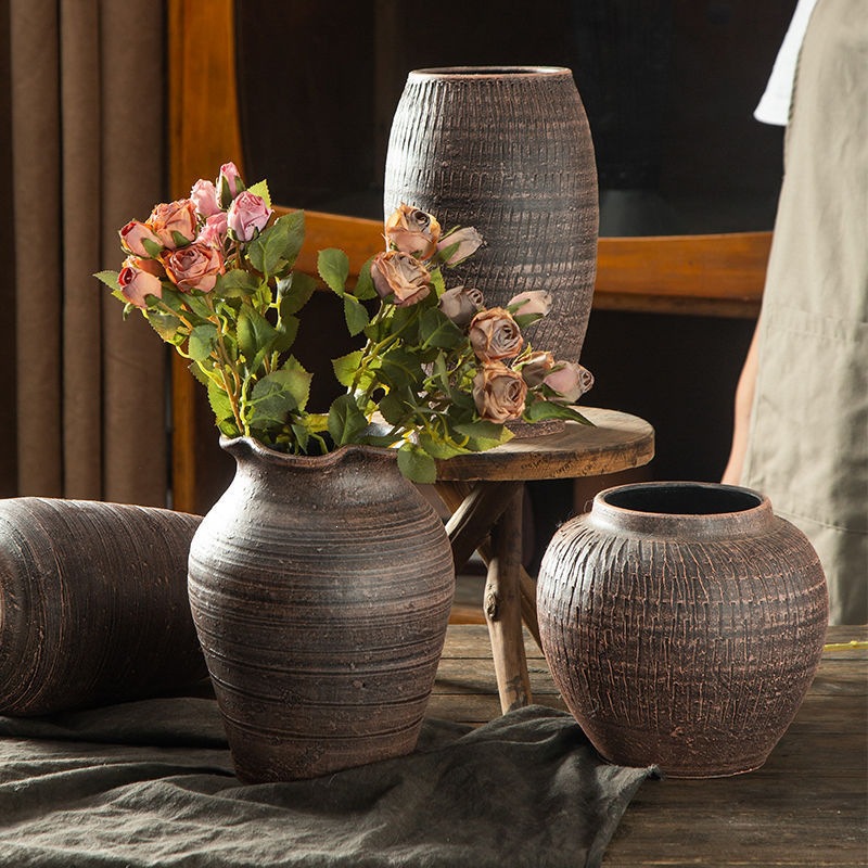 Nuevo vasos de cerámica china retro decoración zen flores secas maceta de cerámica hidropónica