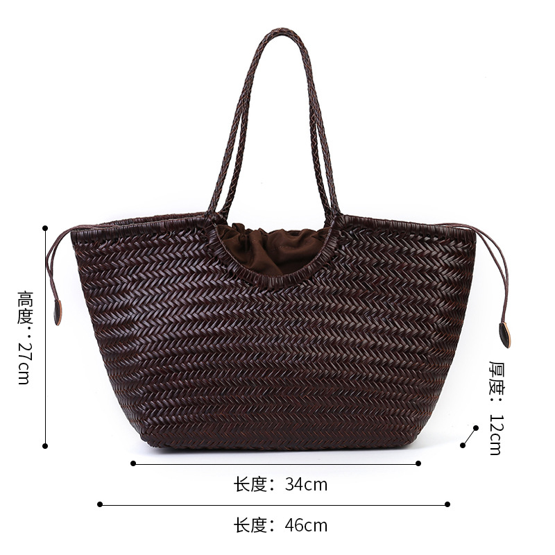 French Vintage Cowhide Woven Bag 2025 New Arrival Niche Curved Opening Market Basket Bag Large Capacity Genuine Leather Tote Bag For Women - Thumbnail 7