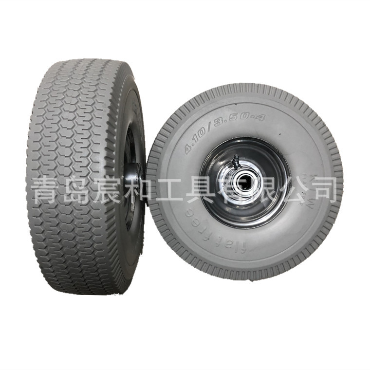 4.10/3.50-4pu发泡轮 10英寸免充气防穿刺聚氨酯实心轮 外贸