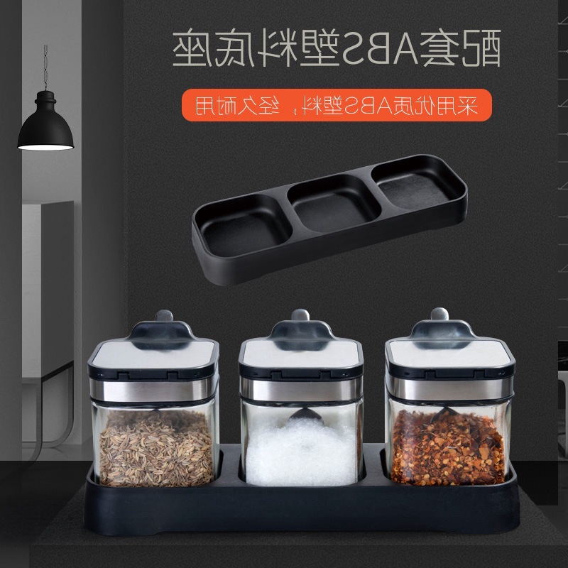 Fábrica directa de condimentos de vidrio resistente al calor, caja de condimentos con cucharas, botella de condimentos, condimentos