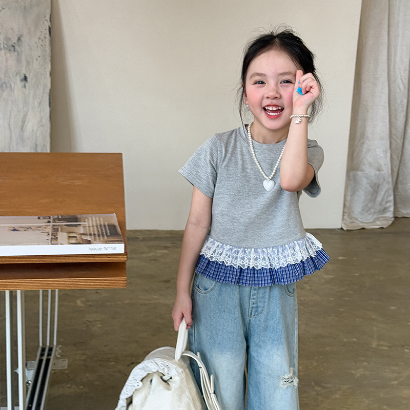 Weimu Children's Clothing Girls' Short-Sleeve T-Shirt Summer Set New Stylish Trendy Top and Jeans Baby Clothes Weimu Children's Clothing Girls' Short-Sleeve T-Shirt Summer Set New Stylish Trendy Top and Jeans Baby Clothes