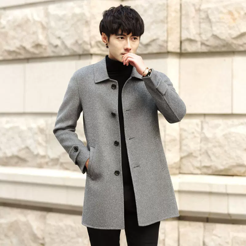 RUIPE双面羊绒大衣男中长款翻领羊毛呢子冬季帅气休闲风衣外套