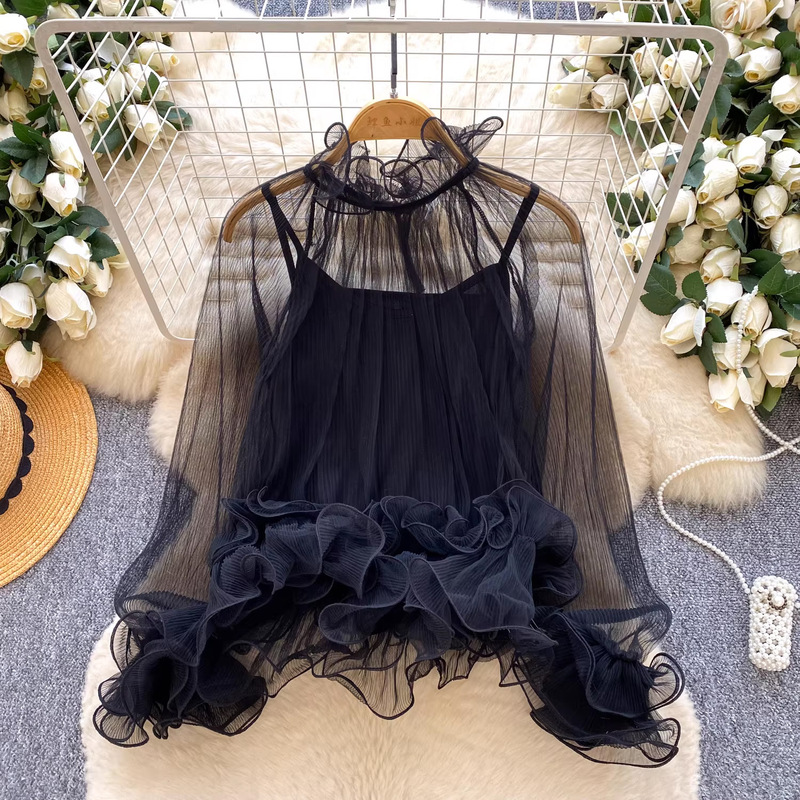 2026 Early Spring New Chiffon Shirt with French Elegance, Pleated Lace, and a Camisole Underneath, Two-Piece Set for Women 2026 Early Spring New Chiffon Shirt with French Elegance, Pleated Lace, and a Camisole Underneath, Two-Piece Set for Women