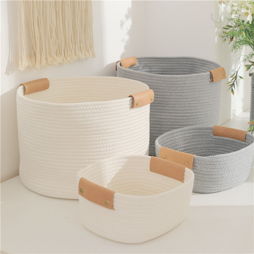 Dirty clothes basket cotton rope woven leather handle storage basket clothing household laundry basket cosmetics sundry storage box