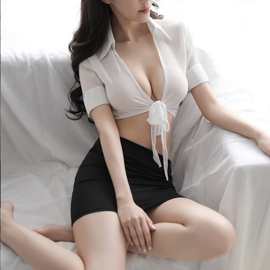 夏季睡衣超短裙性感包臀走光裙紧身冰丝弹力透明半身裙诱惑