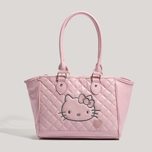 三丽鸥凯蒂猫软皮菱格单肩手提包大容量外出旅行托特包轻便便携