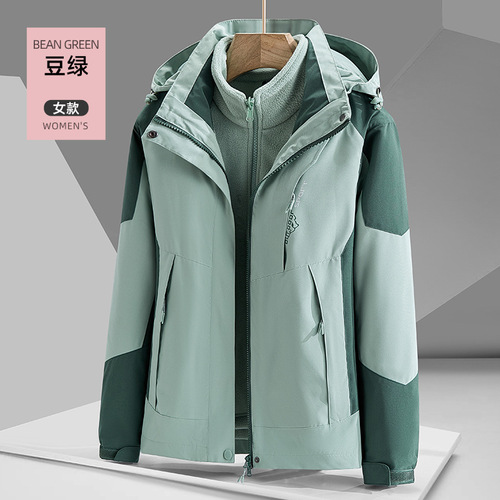 Outdoor couple's jacket for men and women plus velvet three-in-one detachable two-piece set of cold-proof clothing and mountaineering clothing that can be printed with LOGO