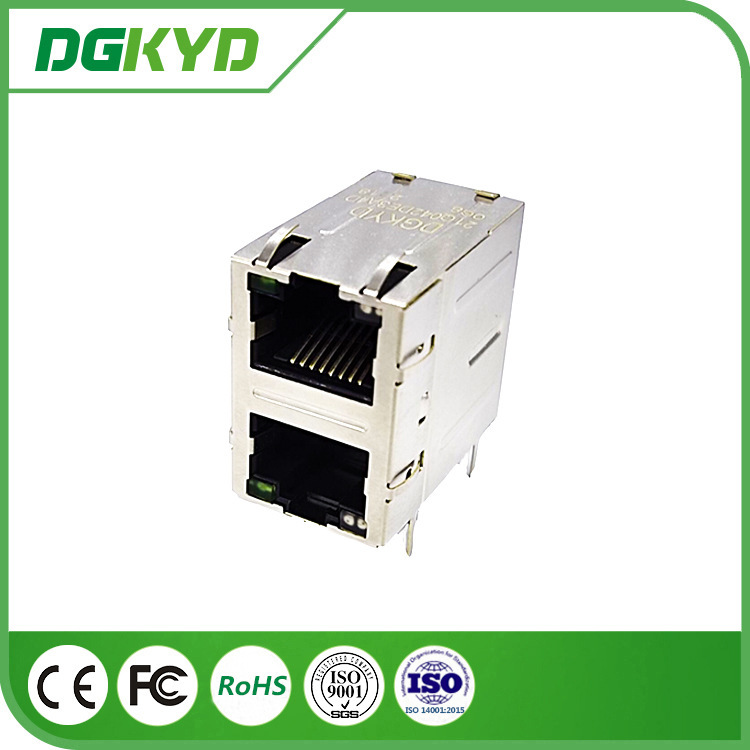 1000 Base-T Dual PorT RJ45 ETherneT PorT SockeT, ETherneT FilTer wiTh LighT STrip Shrapnel 10PIN