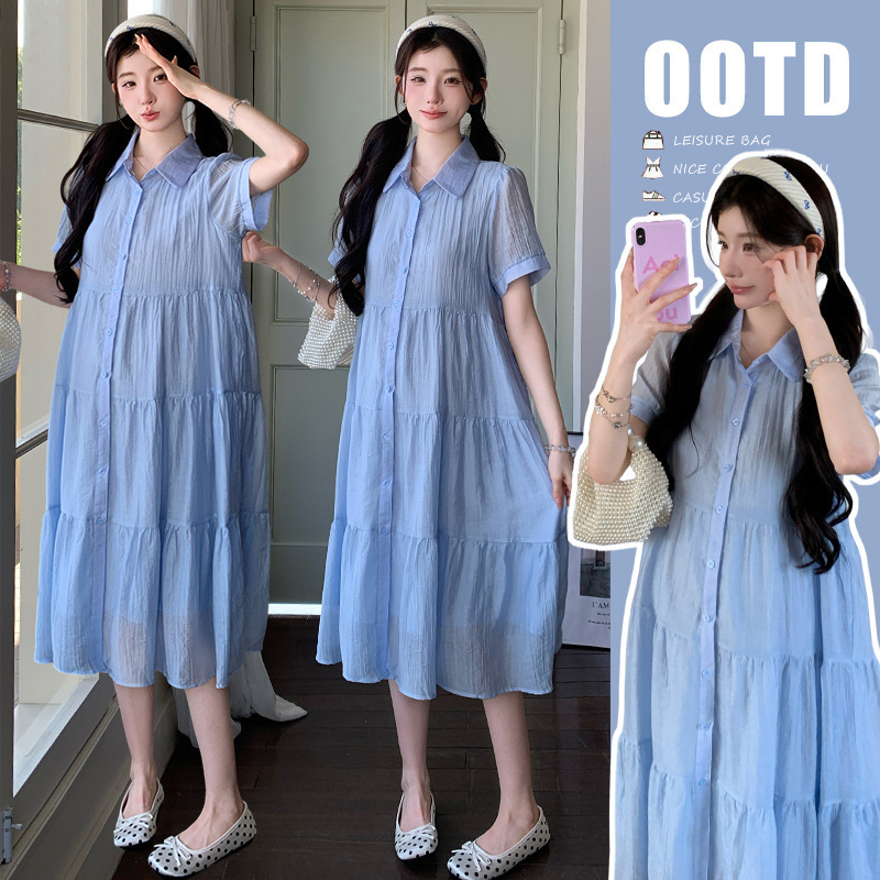 Maternity Wear 2026 Summer New Korean Style Fashion College Style Loose Age-Reducing Shirt-Sleeve Mid-Length Maternity Dress Maternity Wear 2026 Summer New Korean Style Fashion College Style Loose Age-Reducing Shirt-Sleeve Mid-Length Maternity Dress