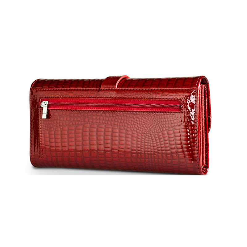 Cartera de cuero de las mujeres Snap-on charol patrón de cocodrilo multi-tarjeta de cartera de teléfono móvil bolso de embrague monedero europeo y americano