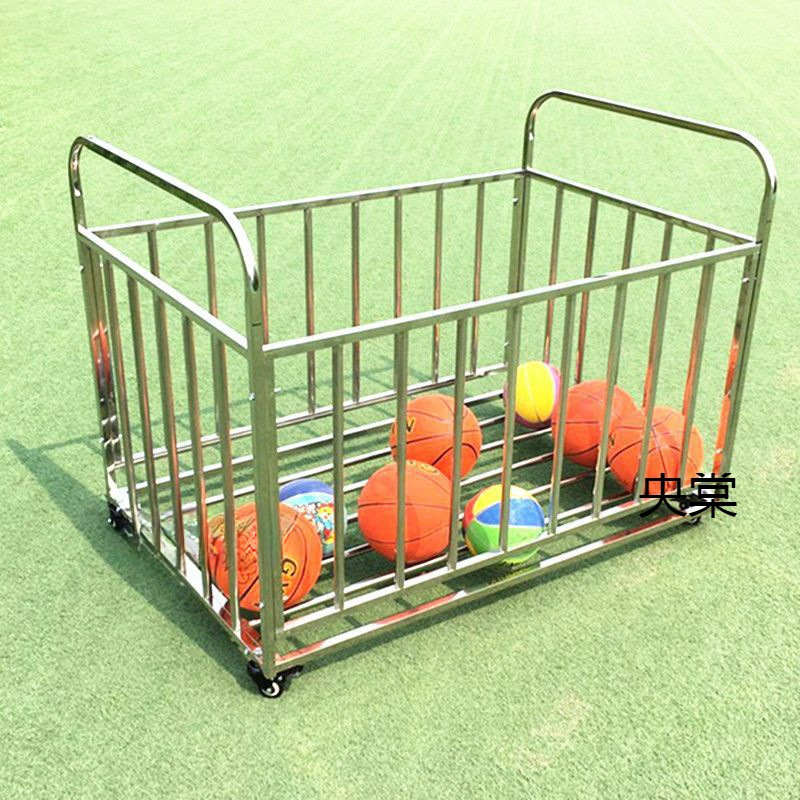 jardín de infantes carro de baloncesto de acero inoxidable grueso almacenamiento cesta de baloncesto móvil marco de baloncesto plegable carro de carga