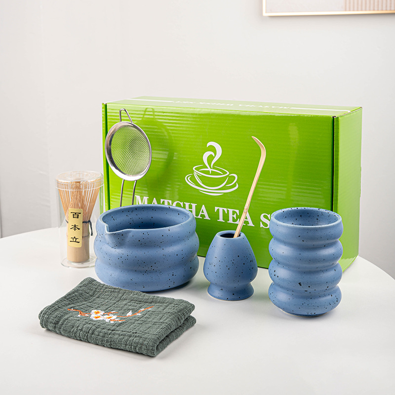 SQ 스툴볼 샌드 도트 블루 리본 컵 (세라믹)