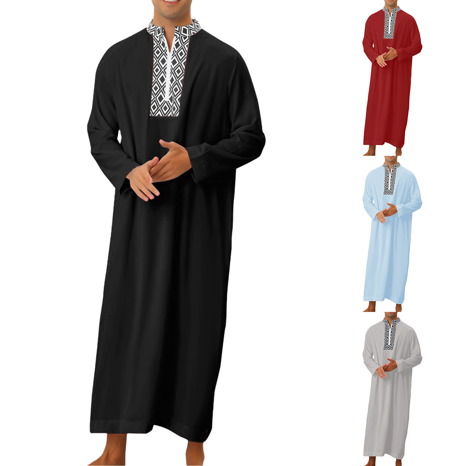 Robe ample pour homme avec poche et fermeture éclair, style arabe du Moyen-Orient, idéale pour la mode musulmane à Dubaï et en Malaisie._voghion.com