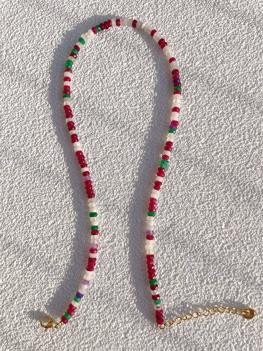 Fashion Round natural stone Titanium Steel Beaded Necklace 1 Piece