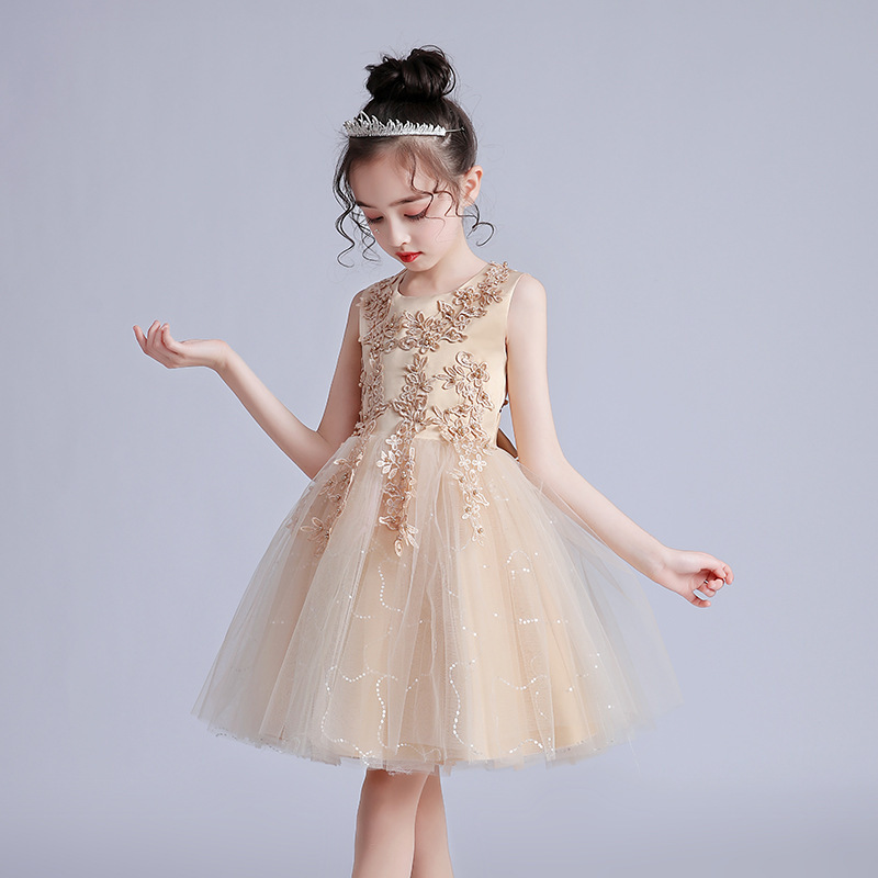 Robe de scène pour chorale pour filles – Élégante robe de princesse courte en tulle avec jupe bouffante (80-160 cm, 5 couleurs pour concerts et mariages)_voghion.com