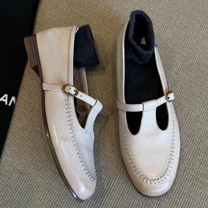 French 2024 Spring and Autumn New Mary Jane Shoes Women's Chunky Leather Shoes Retro Genuine Leather Loafers All-match Single-layer Shoes for Women